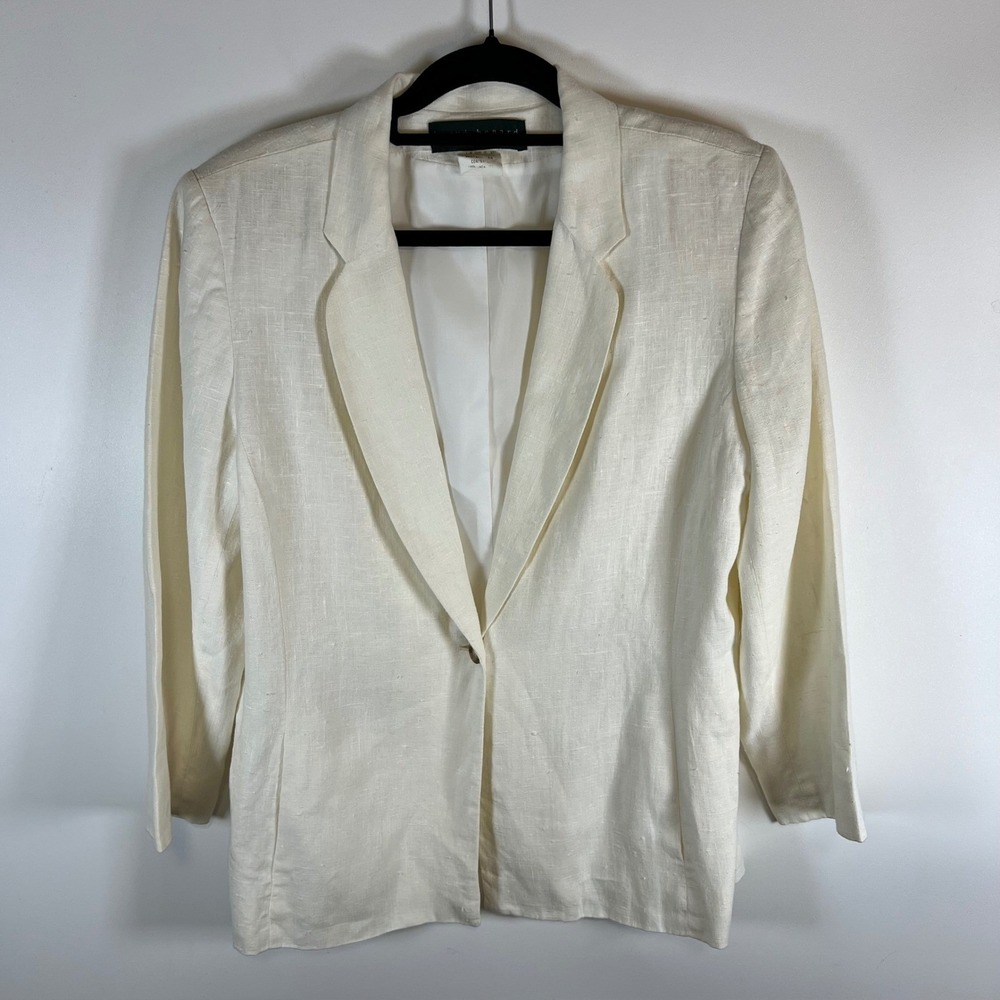 Harve Benard by Bernard Holtzman Cream Linen‎ Blend Blazer Jacket Size 14 Casual